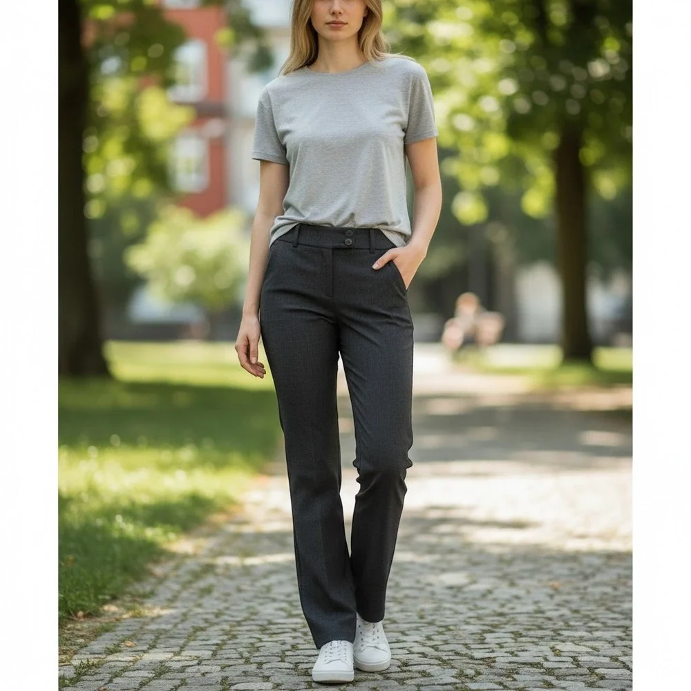 Rafaella Curvy Gray Straight Leg Dress Pants Womens 4P Petite Mid Rise Trousers